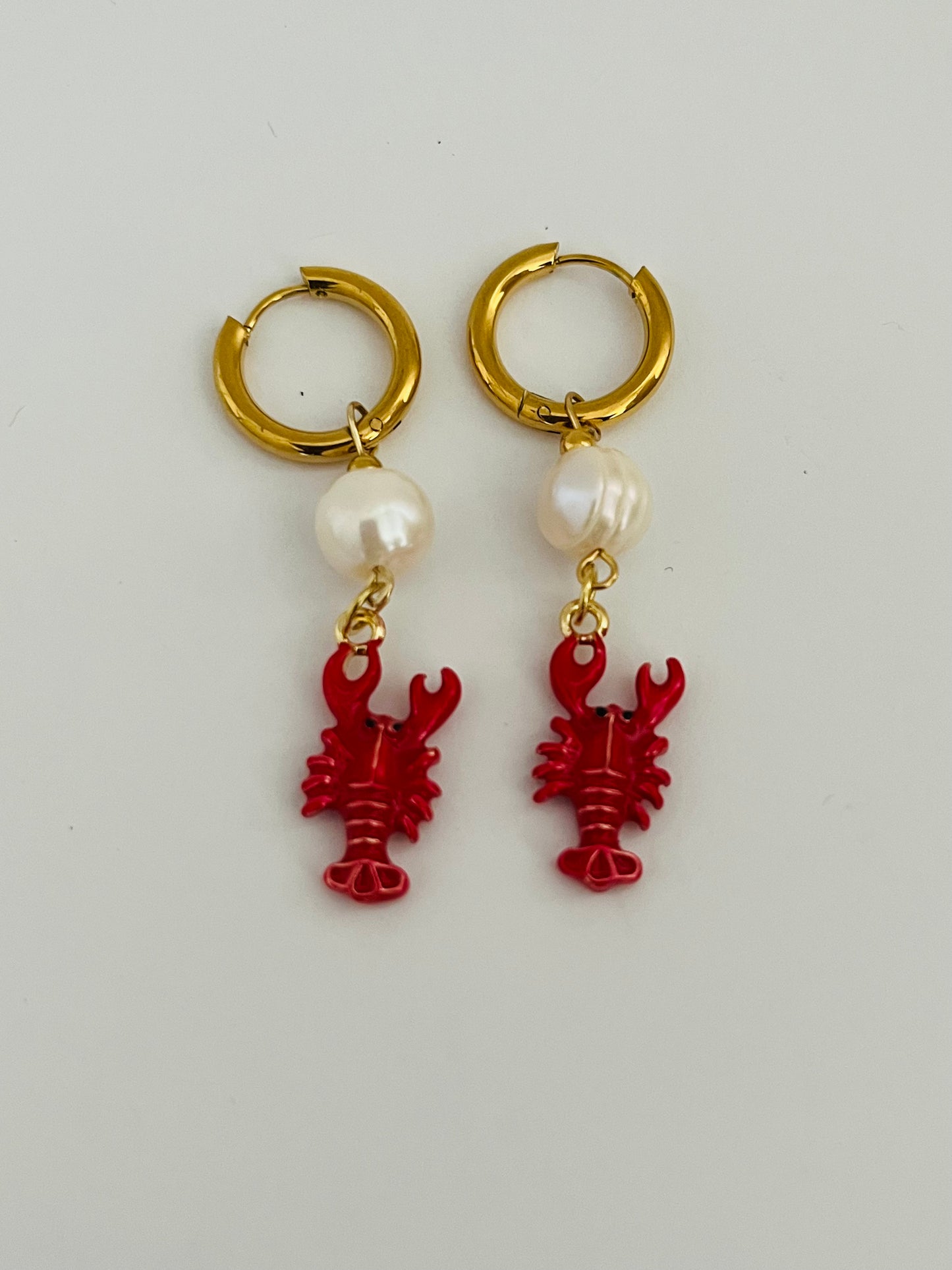 Lobster charm and pearl earrings