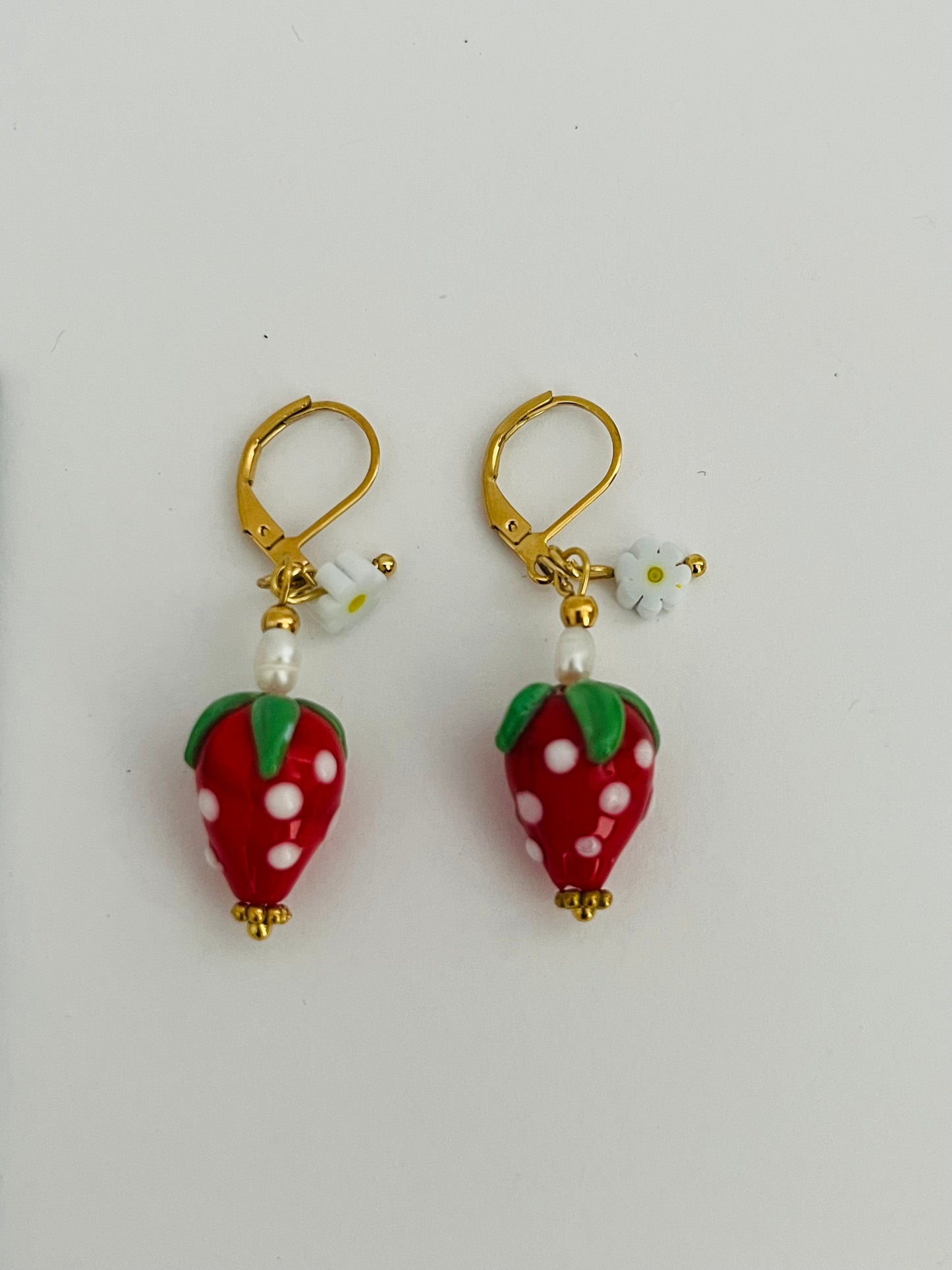 Strawberry charm gold earrings