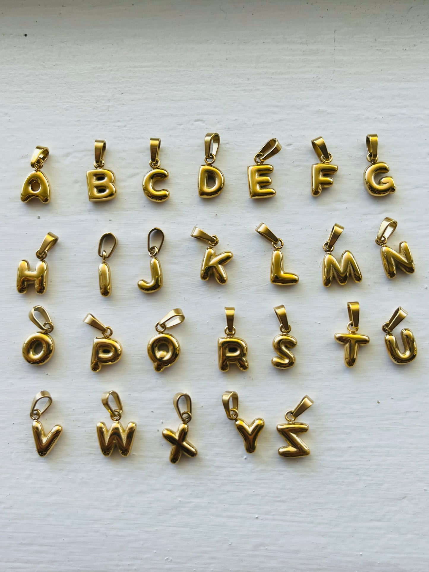 Bubble alphabet letter initial charm pendants