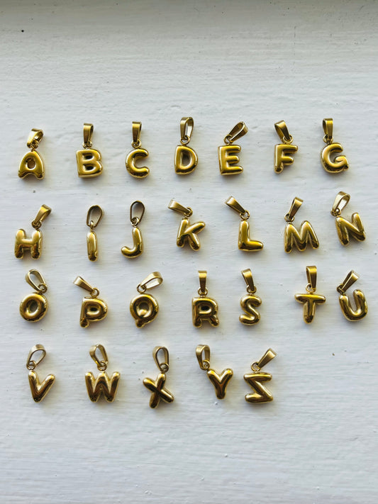 Bubble alphabet letter initial charm pendants