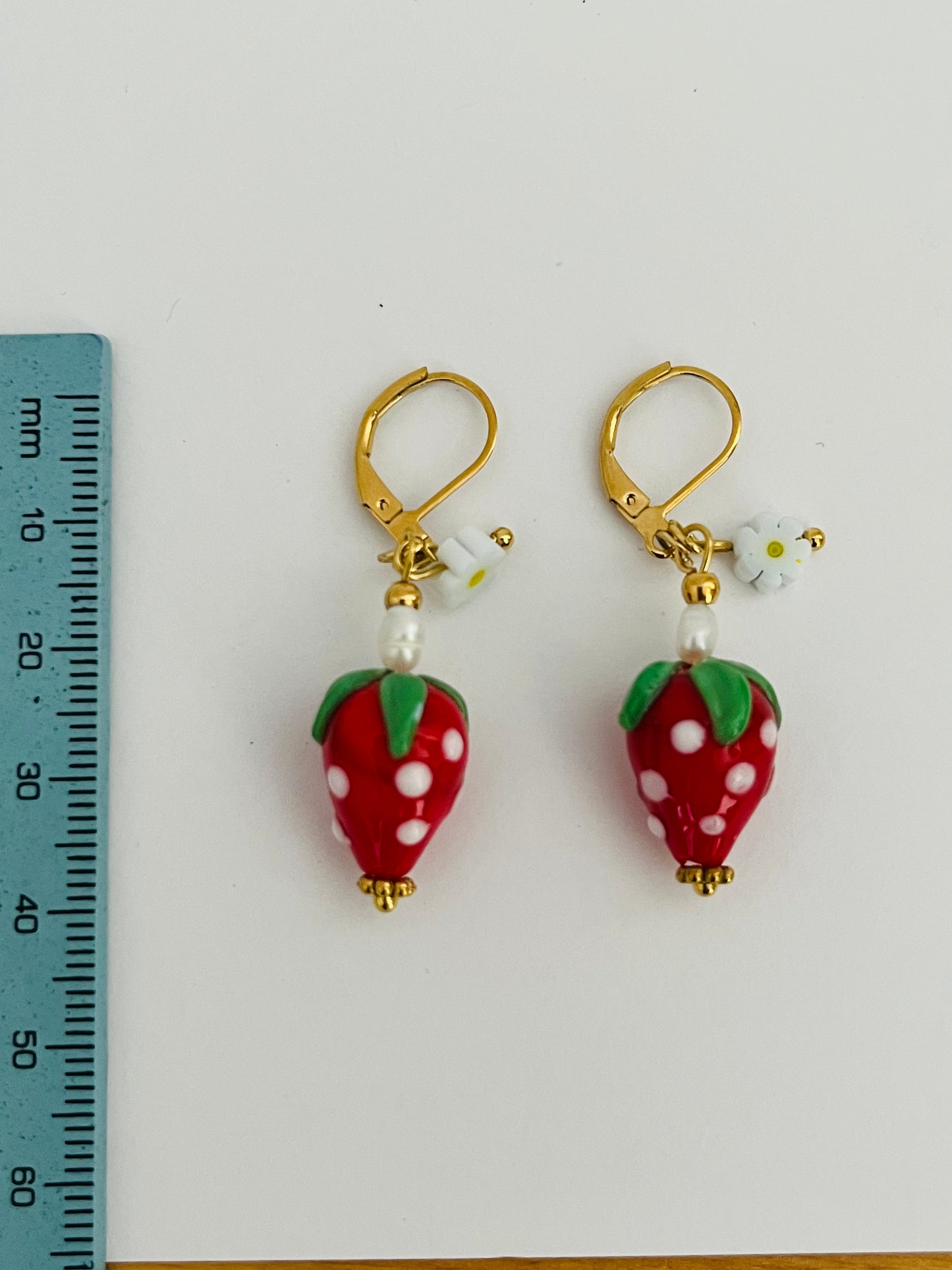 Strawberry charm gold earrings
