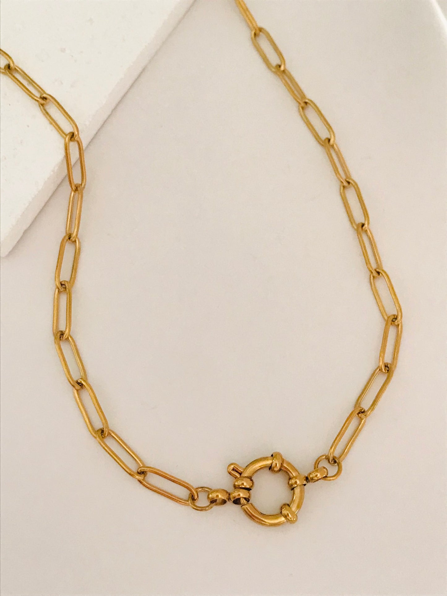Billy paper clip chain gold necklace with mariner's clasp