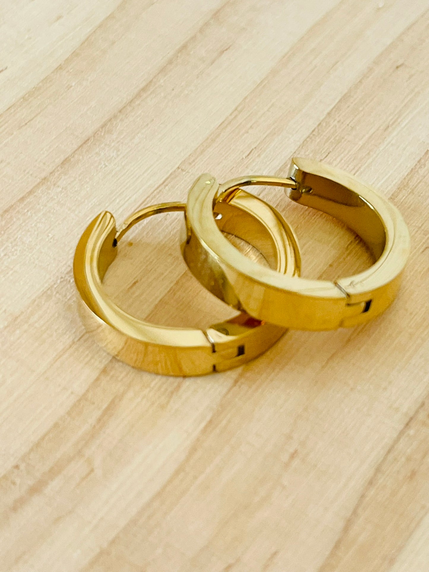 4 mm broad waterproof and tarnish proof, hypoallergenic gold hoop earrings