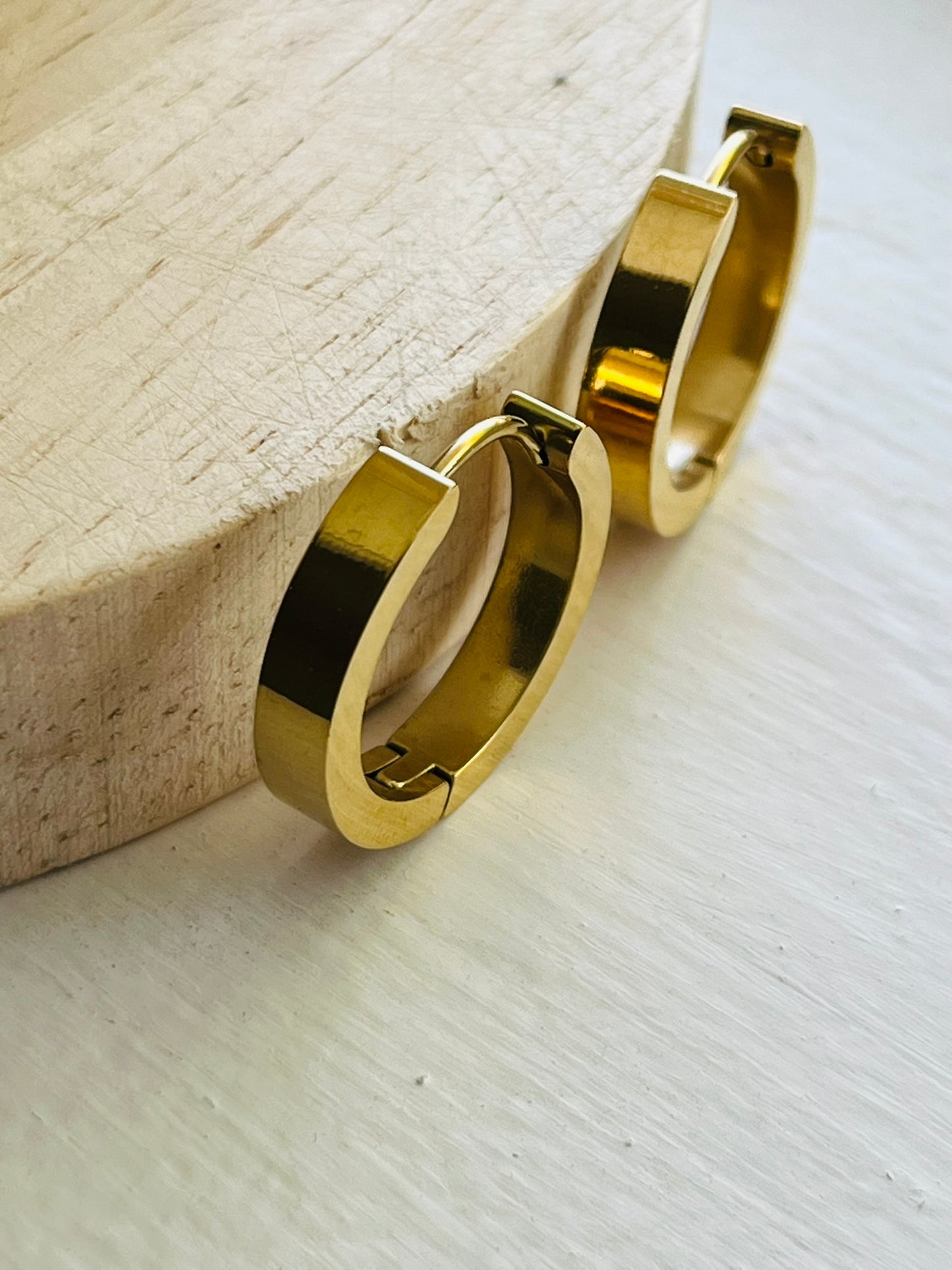 4 mm broad waterproof and tarnish proof gold hoop earrings