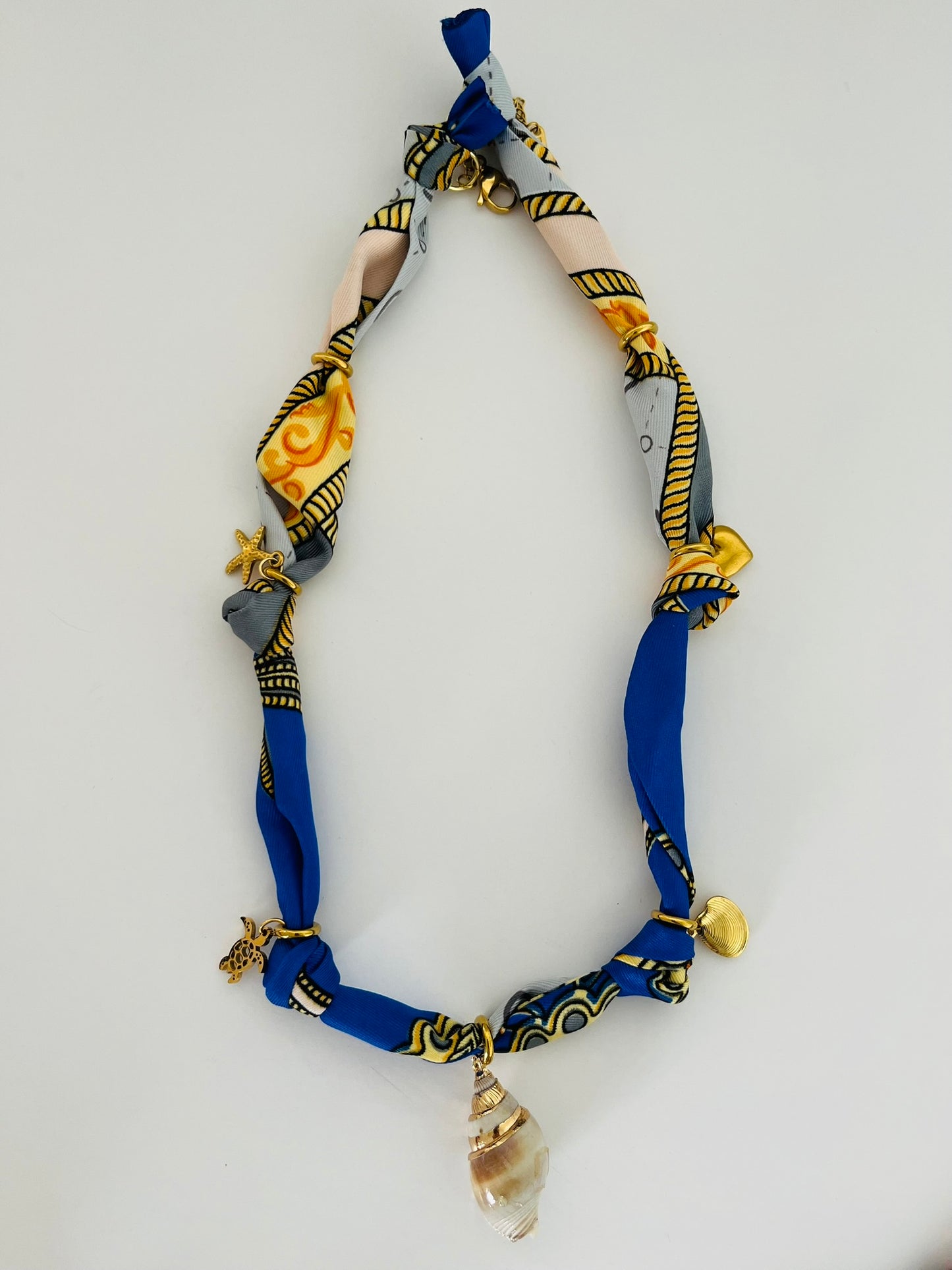 Ocean blue and gold bandana charm necklace