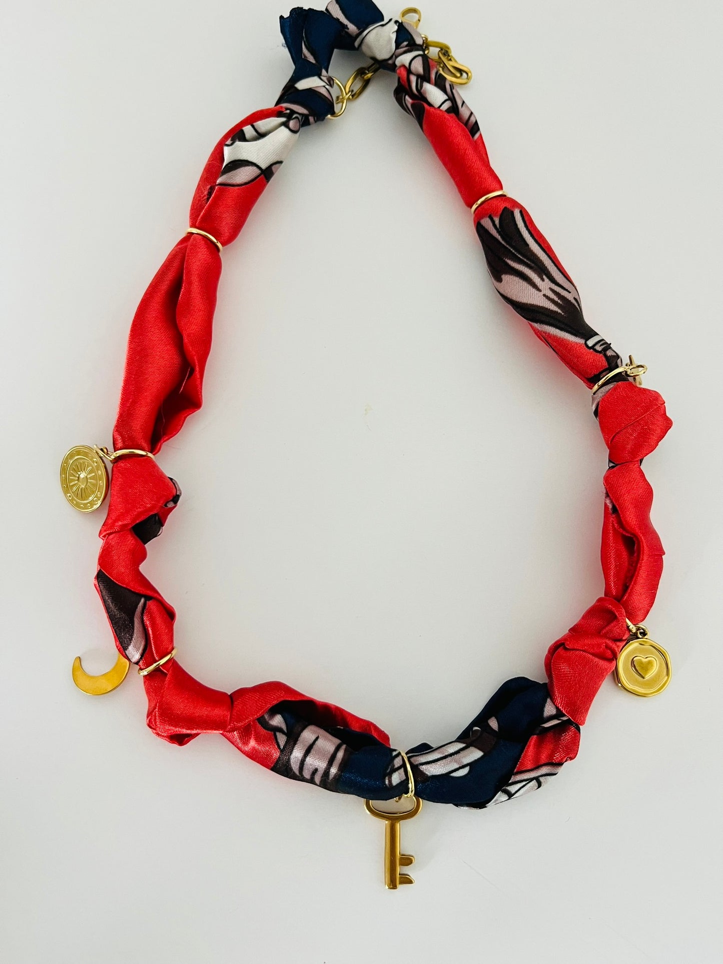Key and navy/red bandana charm necklace