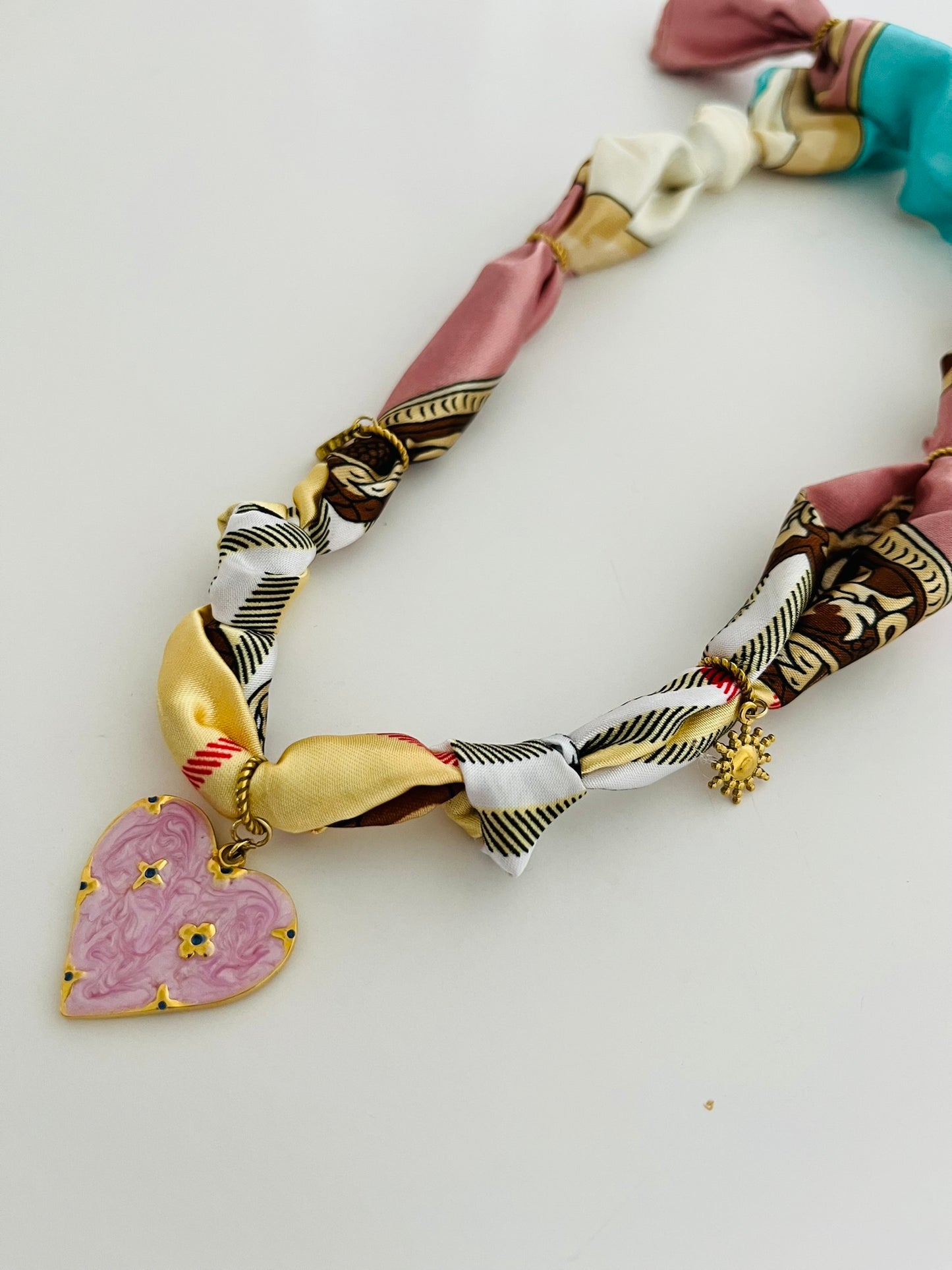 Pink heart bandana charm necklace