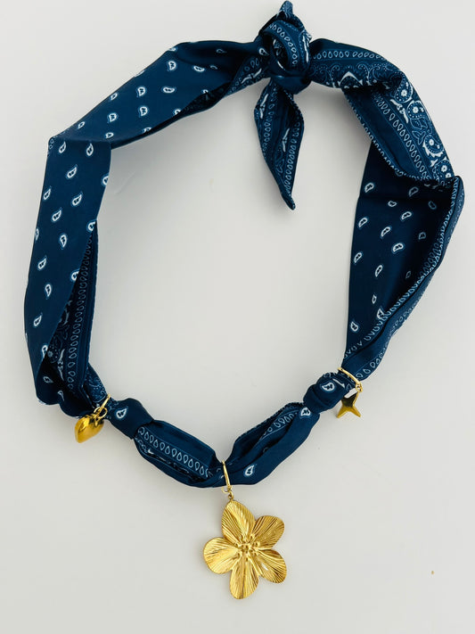 Navy classic bandana charm necklace
