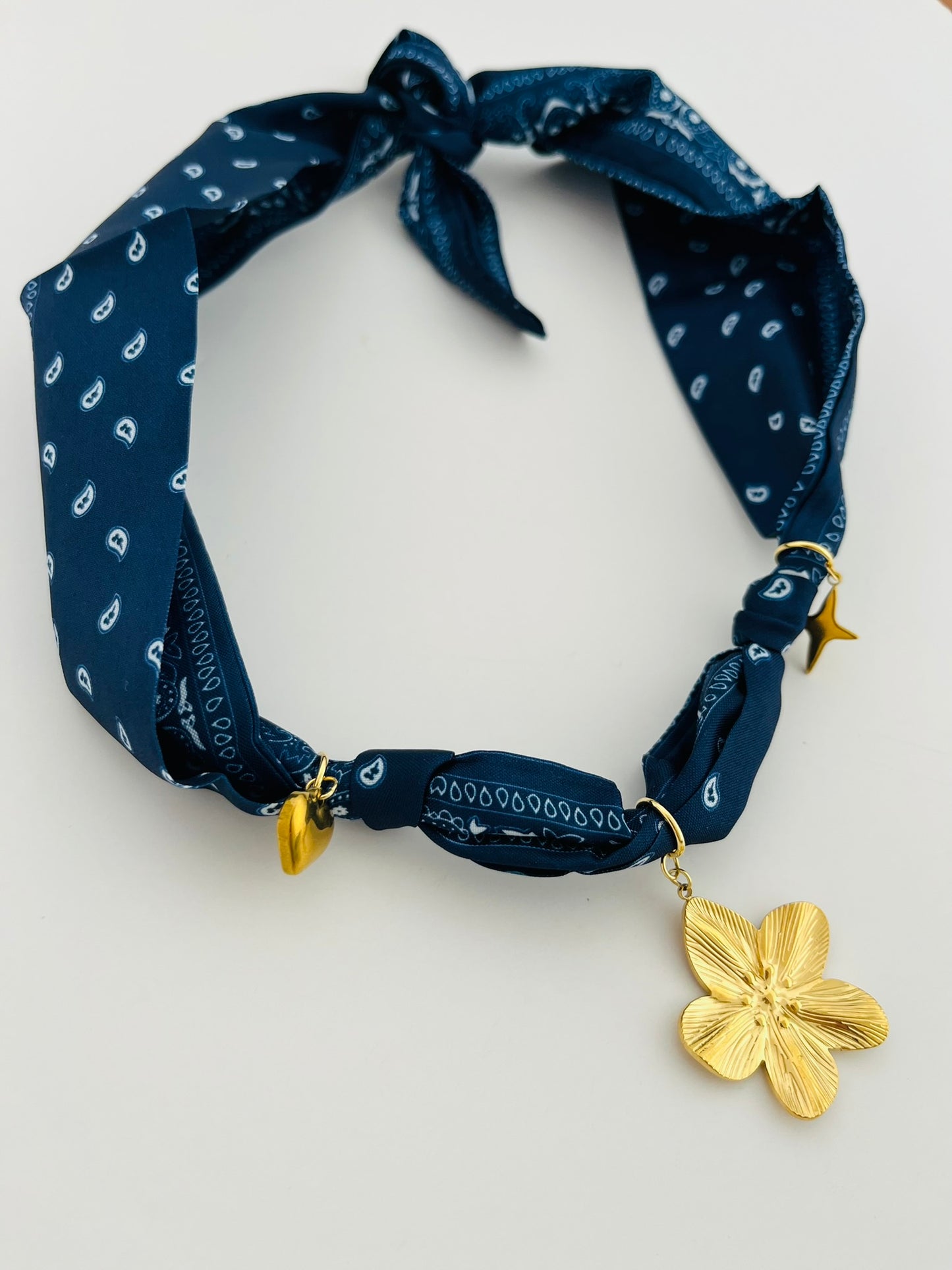 Navy classic bandana charm necklace