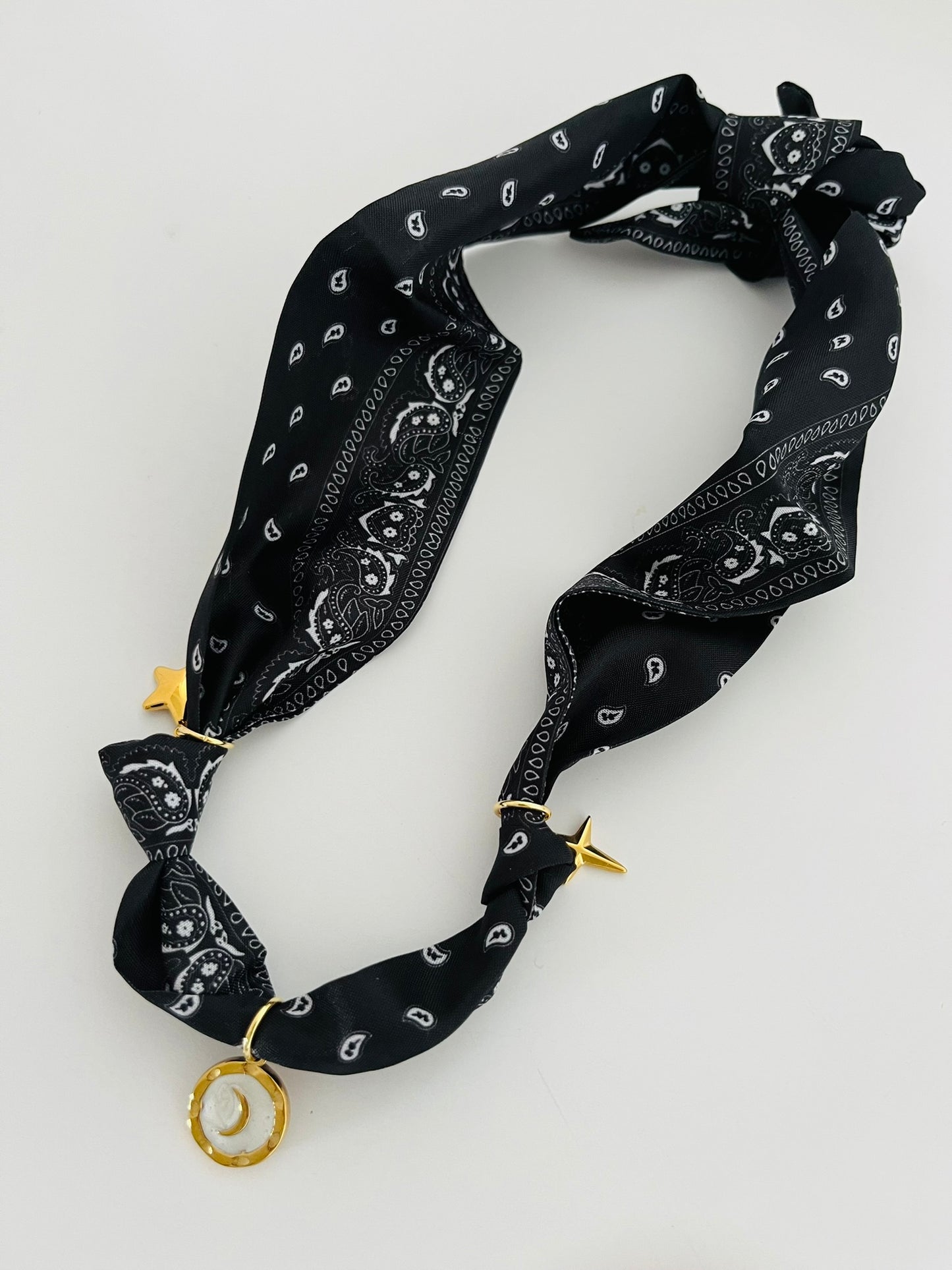Black and white classic bandana charm necklace