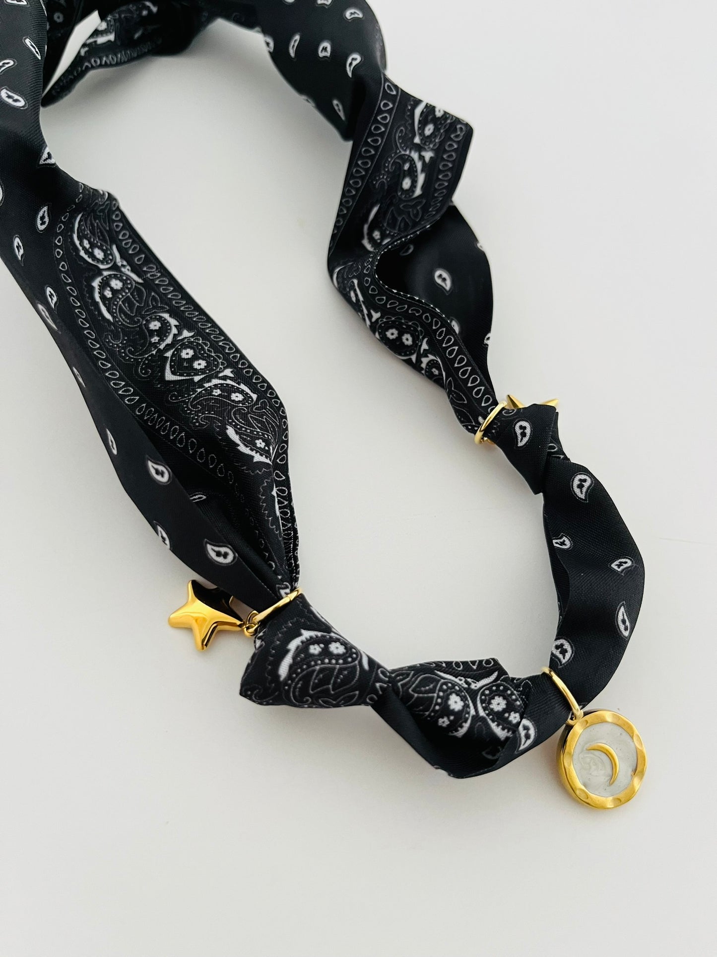 Black and white classic bandana charm necklace