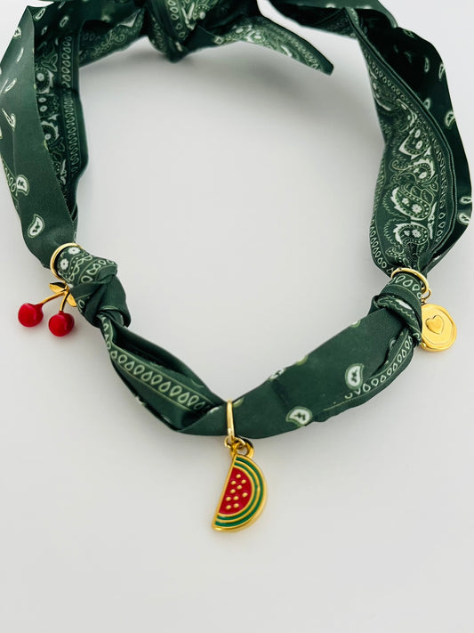 Dark green classic bandana charm necklace