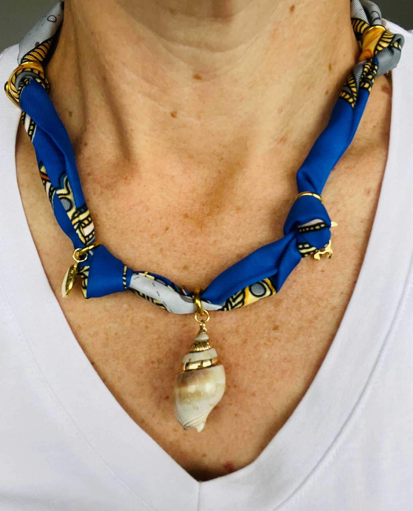 Ocean blue and gold bandana charm necklace