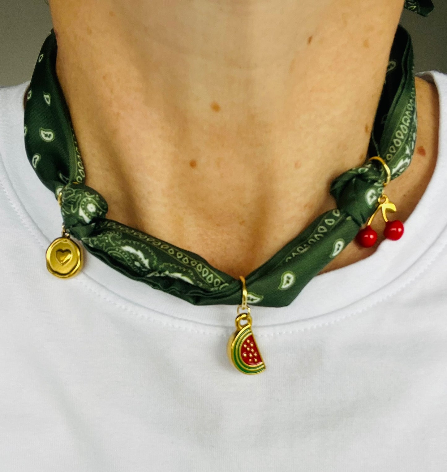 Dark green classic bandana charm necklace