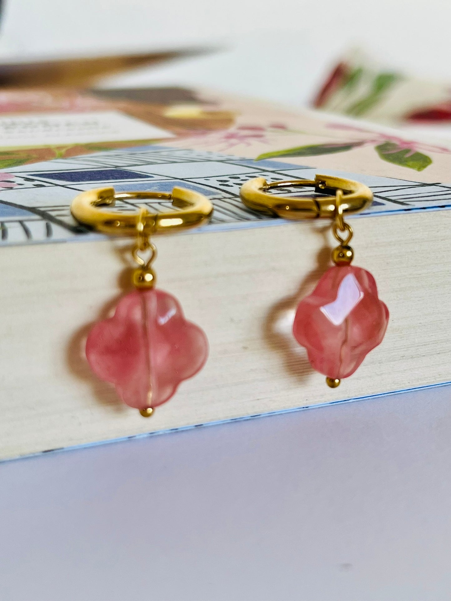 Sophie pink clover hoop earrings