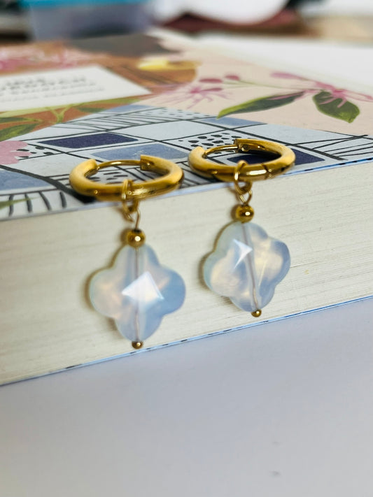 Sophie white clover hoop earring