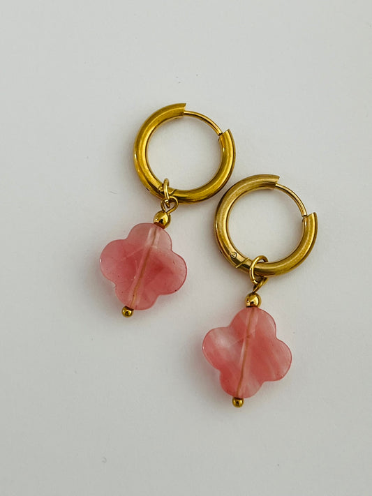 Sophie pink clover hoop earrings