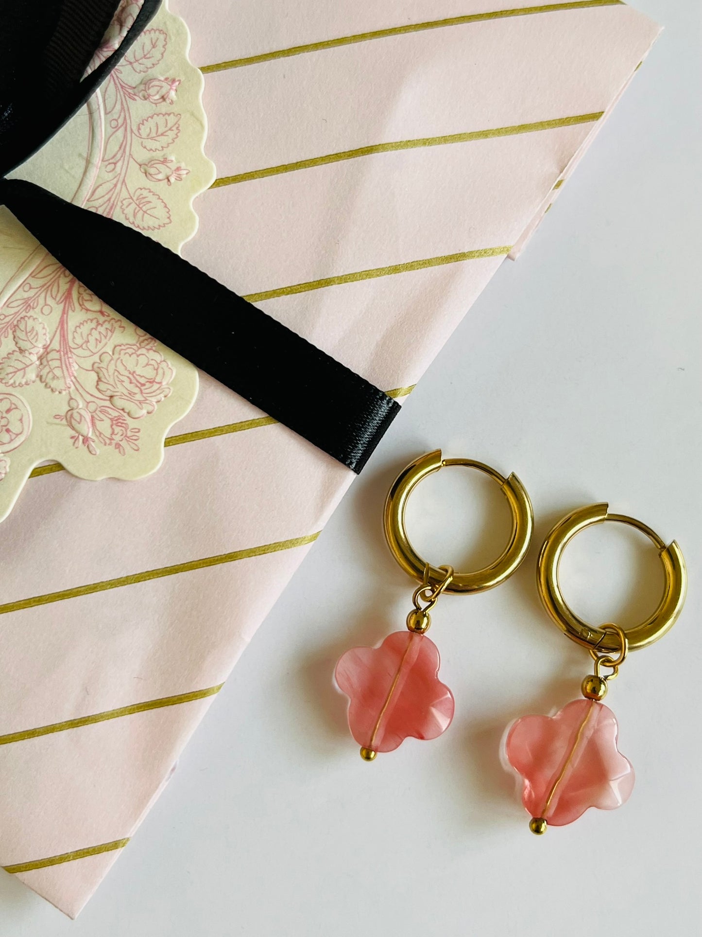 Sophie pink clover hoop earrings