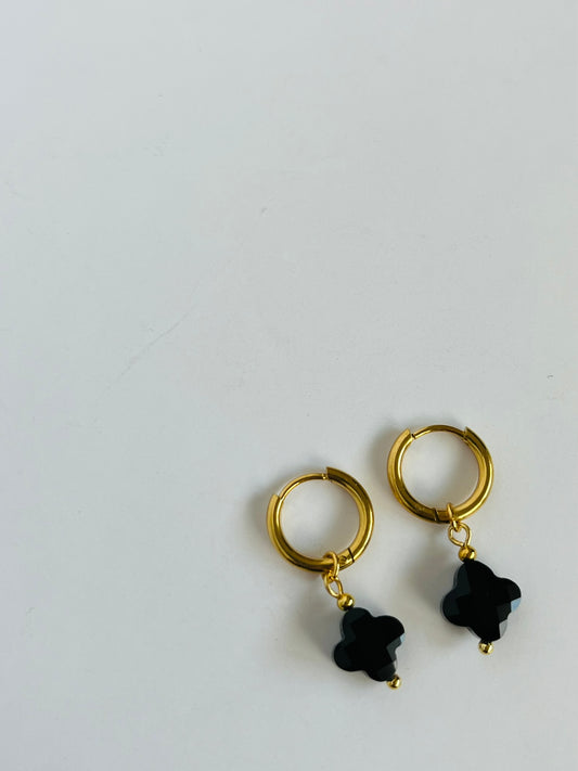 Sophie black mini clover hoop earring