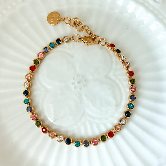 Chloe multi colour zircon gold bracelet