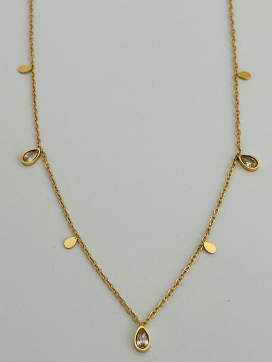 Nova teardrop disk gold shimmer necklace
