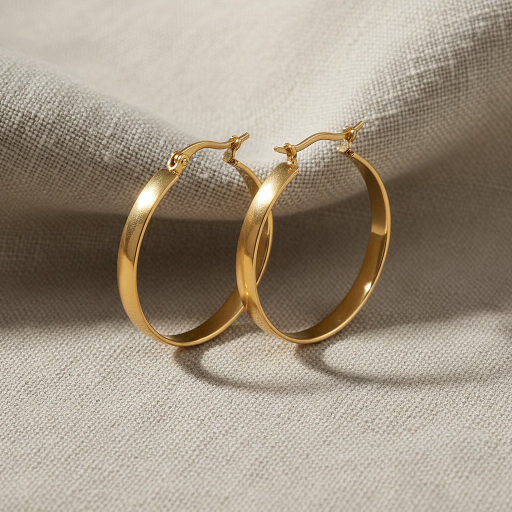 Mila Classic Gold Hoop Earrings on Linen