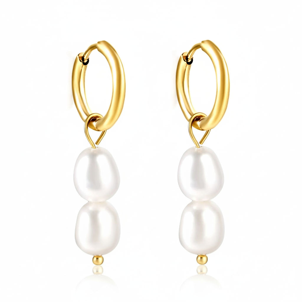 Double curvy freshwater pearl hoop earrings