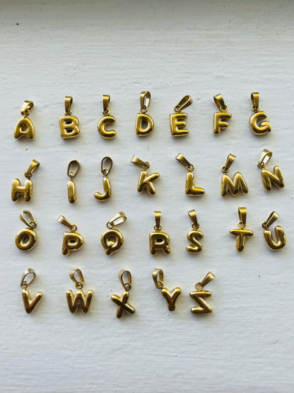 Bubble alphabet letter initial charm pendants