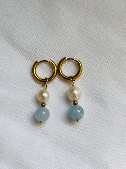Coastal Wanderer Pearl and Aquamarine charm earrings