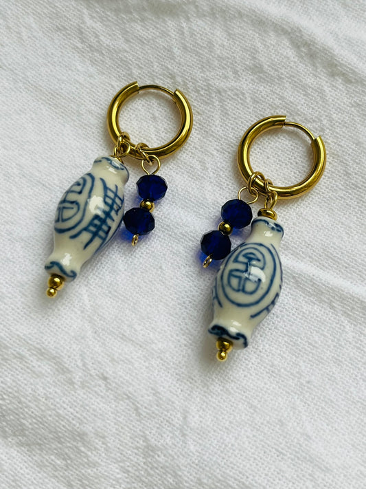 Blue notes ceramic mini vase charm earrings