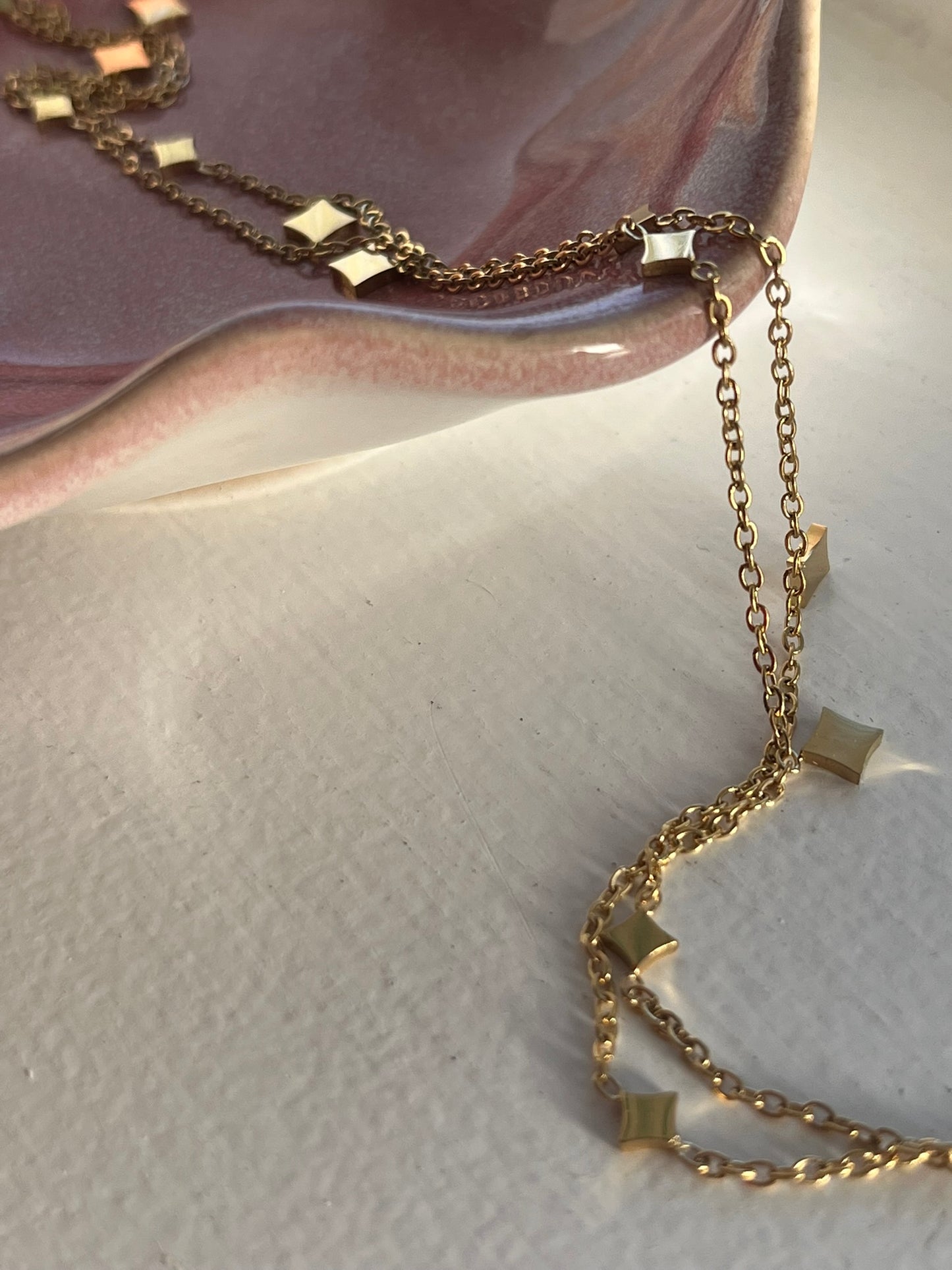 Nova Diamond shimmer disk gold necklace