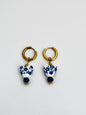 Isabel blue and white porcelain floral heart hoop earring