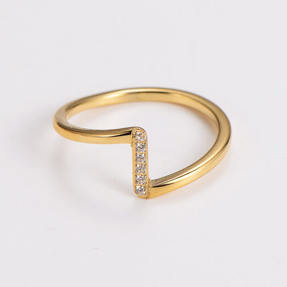 Zina geometric cubic zirconia gold stainless steel ring