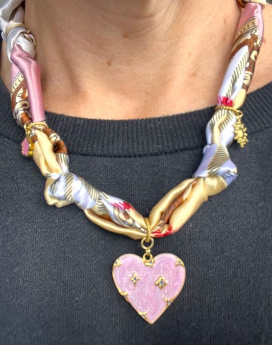 Pink heart bandana charm necklace