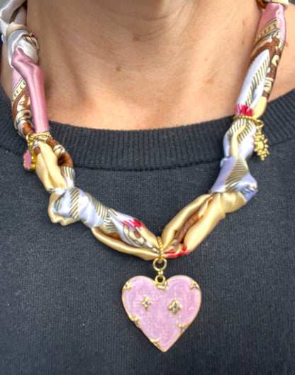 Pink heart bandana charm necklace