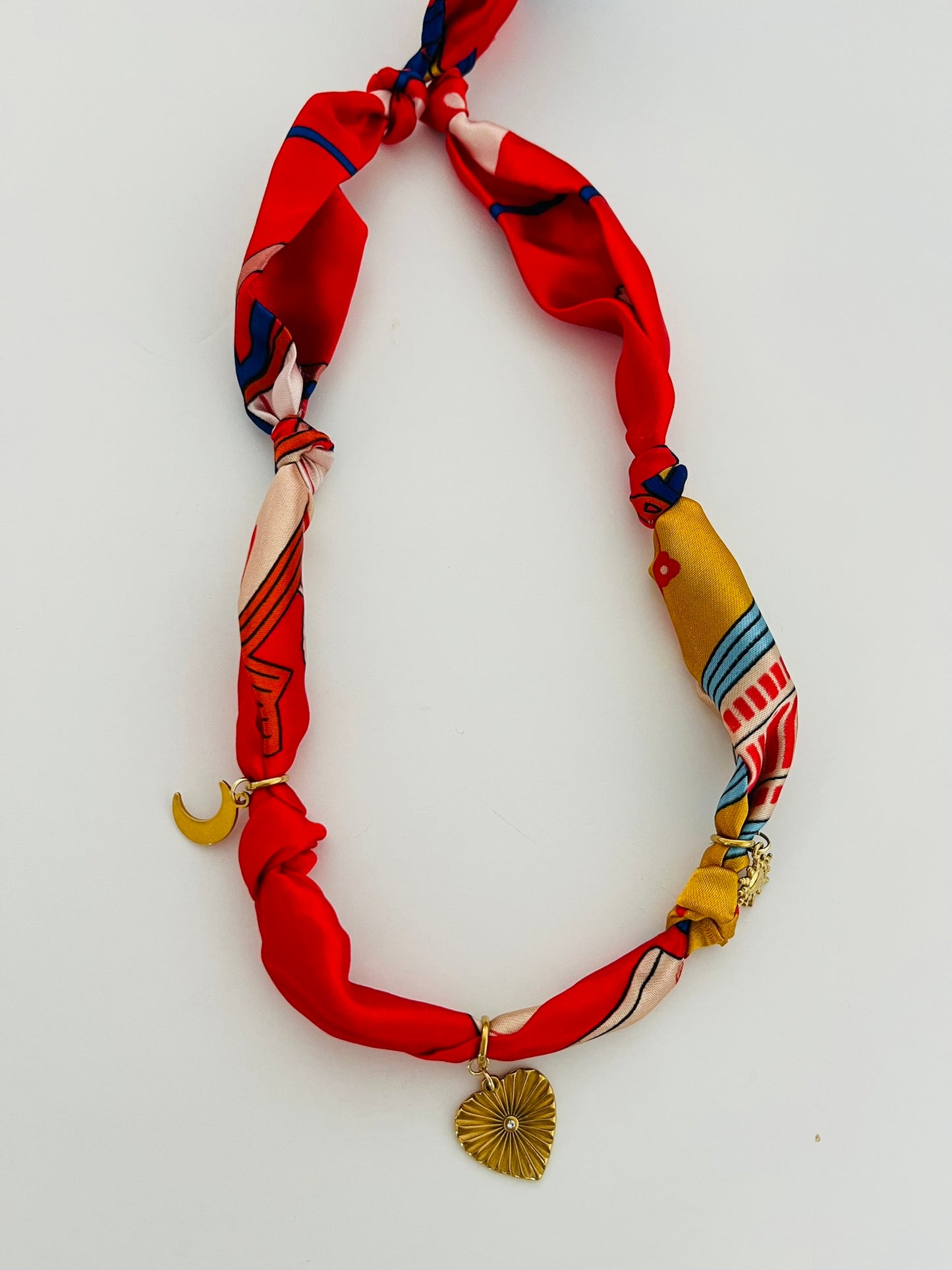 Burst heart red bandana charm necklace