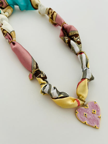 Pink heart bandana charm necklace