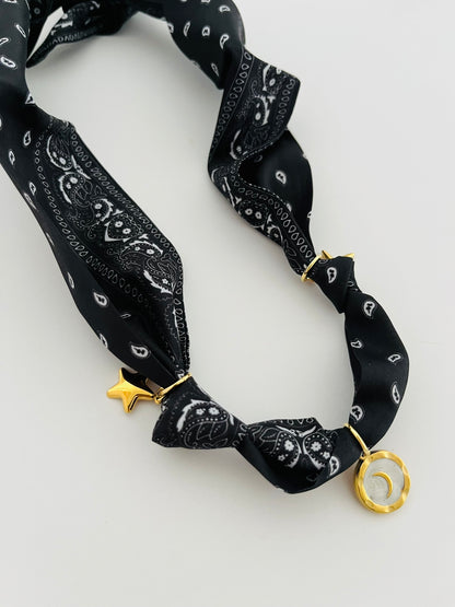 Black and white classic bandana charm necklace