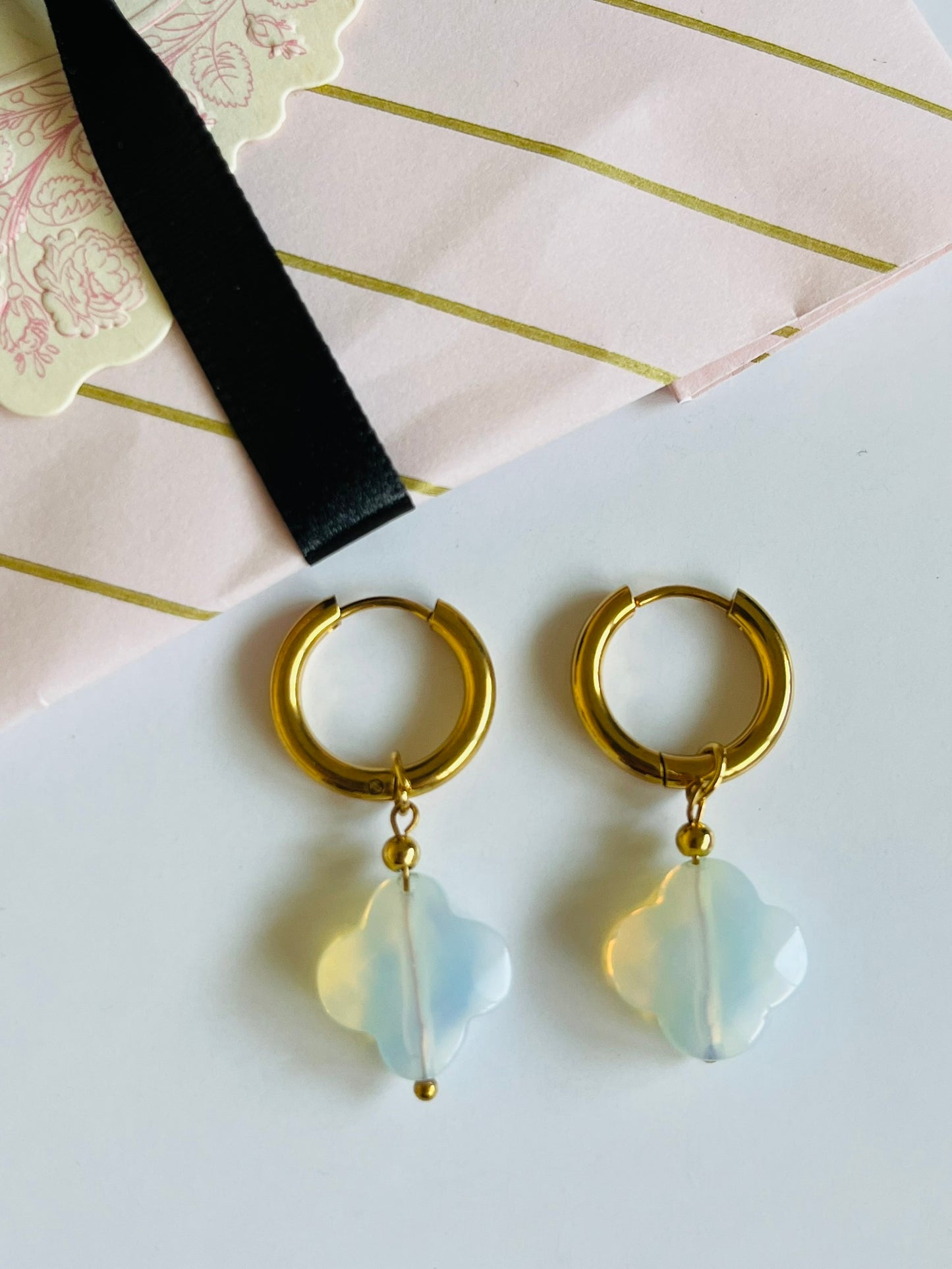 Sophie white clover hoop earring
