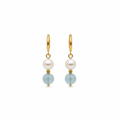 Coastal Wanderer Pearl and Aquamarine Earrings – White Background