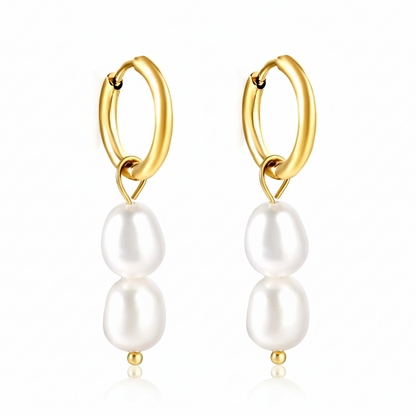 Double curvy freshwater pearl hoop earrings