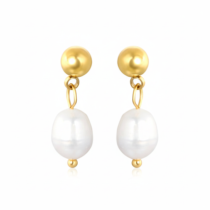 Pearl Stud Drop Earrings - White Background