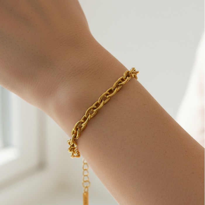 Woman wearing Cassidy bracelet - lifestyle shot