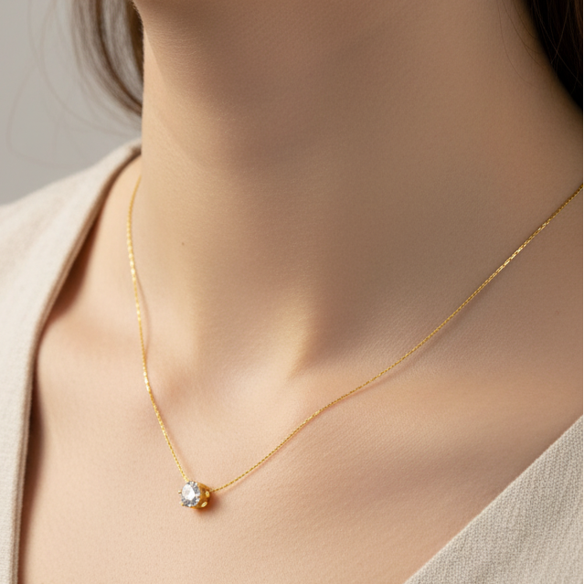 Woman wearing Diana necklace - lifestyle shot