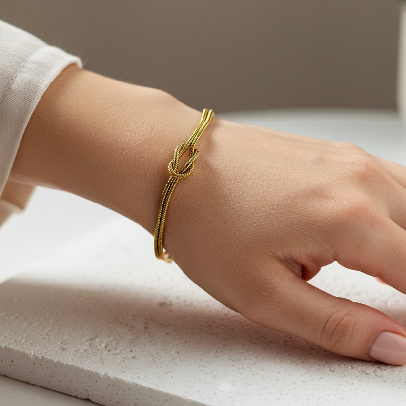 Woman wearing Infinity knot bracelet - lifestyle shot