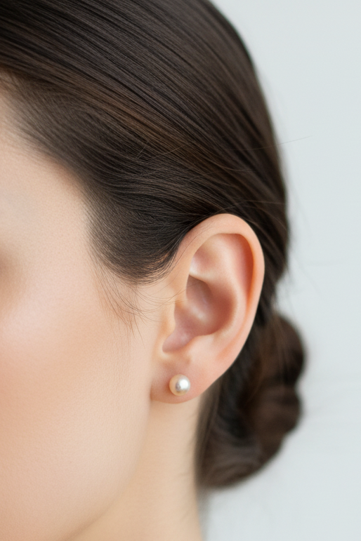 Woman wearing pearl earrings - lifestyle shot with smaller size